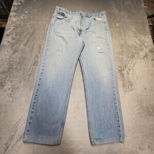 Levis 505 Jeans Mens 34x27 Blue Light Wash Straight Leg Regular Fit Distressed